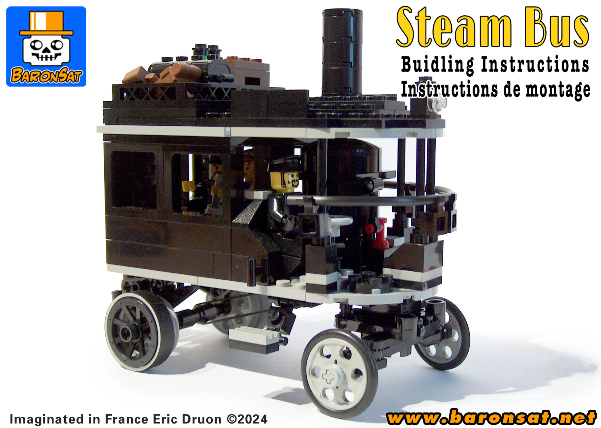 Steam Bus moc model build with Lego bricks Instructions