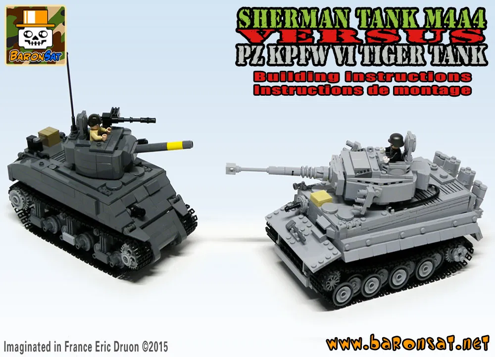 Lego moc Sherman vs Tiger tanks Custom Model Building Instructions